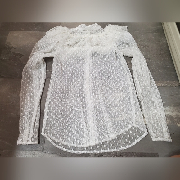 Sandra Mansour X H&M Flounced Tulle Blouse Elegant Sheer Lace. White, Cream. XS. - Picture 11 of 11